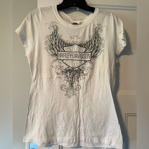 Harley-Davidson XL White Winged Rhinestone Graphic Tee